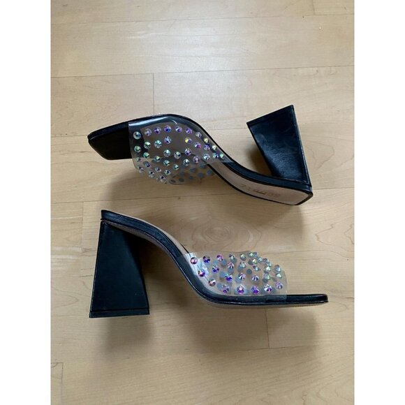 SCHUTZ "Lizah" Crystal Embellished Black Mules Sandals Sz 7B - Picture 3 of 10